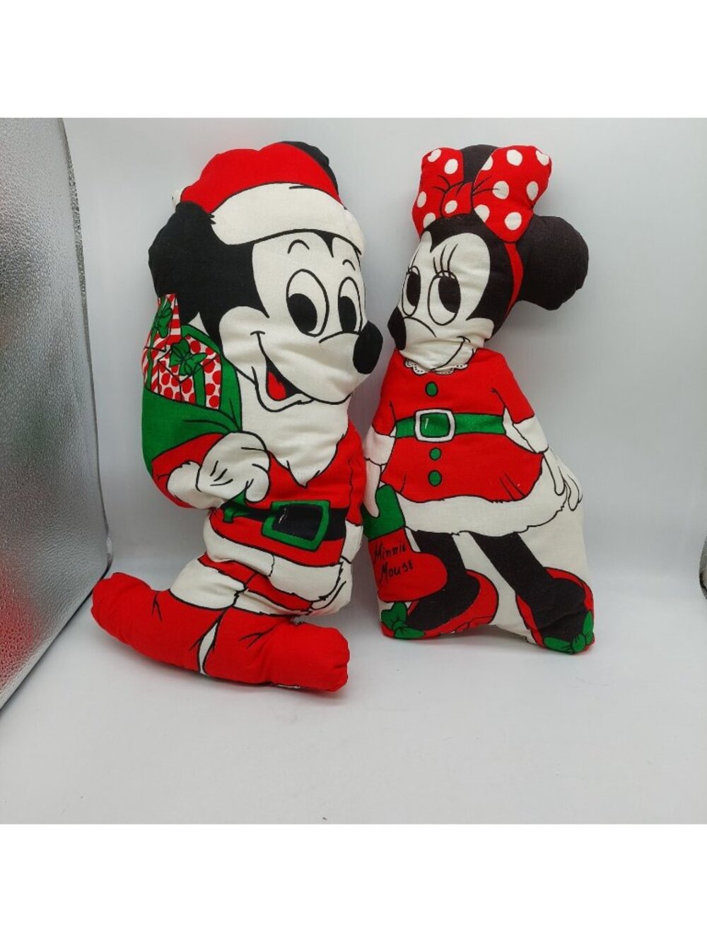 Mickey & Minnie Mouse Santa Claus Christmas Pillow Plush Set Of 2 Vintage Read